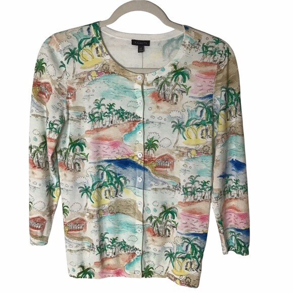 Talbots Tropical Palm Tree Cardigan XS NWT - Picture 3 of 9